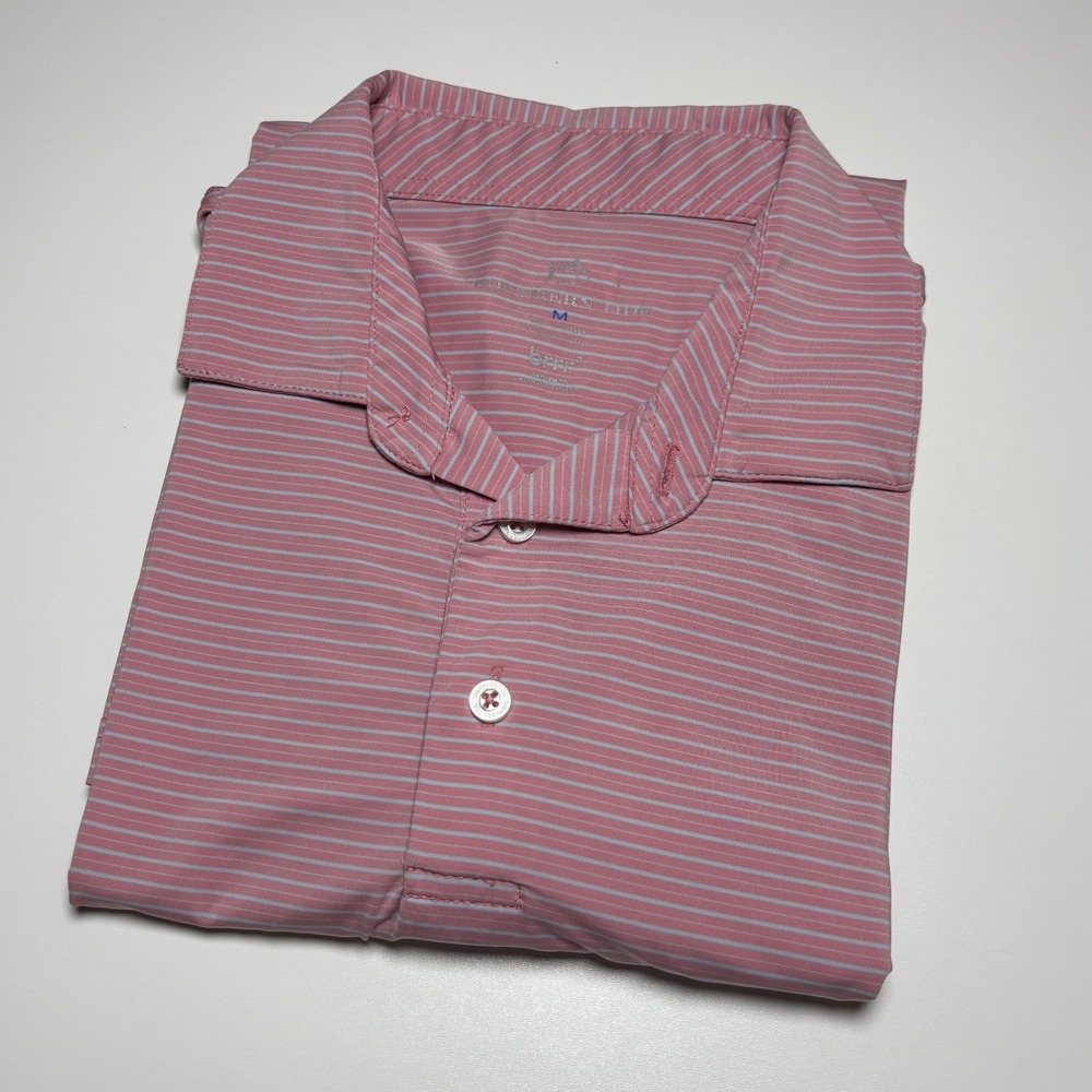 Southern Tide Performance Polo Men's Medium Shirt Pink Blue Striped Golf Polo - Picture 2 of 8
